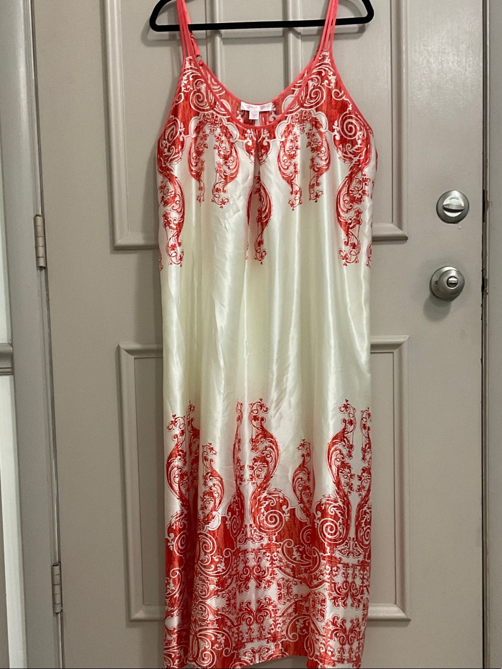 Oscar de la Renta Cream Maxi slip  Dress with Coral Ornamental Print, XL